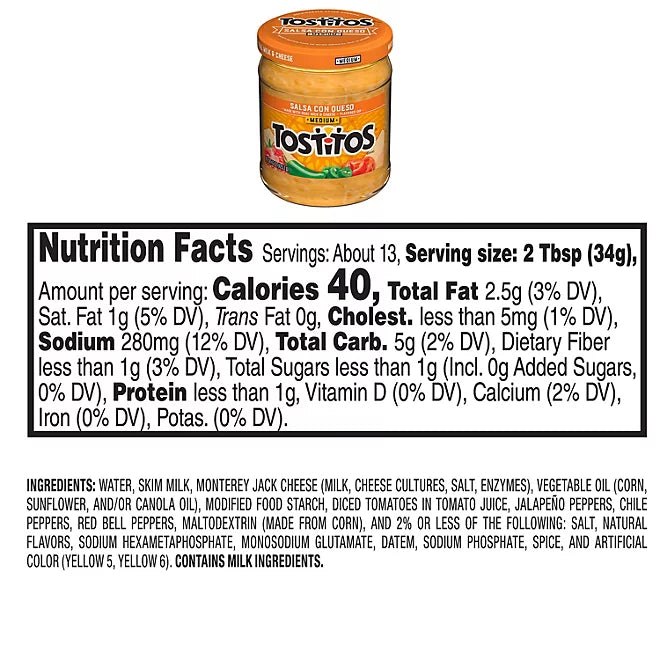 Tostitos Salsa con queso médium 425.2gr